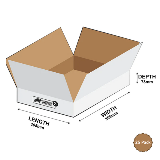 White Square Box 305x305x78mm 7.26L (25 Boxes) 2B-726W