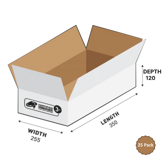 White Rectangular Box 350x255x125mm 11.2L (25 Boxes) 3B-112W