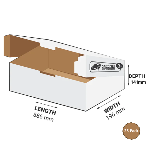 White Die-Cut Tamper Evident Mailing Box 386x196x141mm 10.7L (25 Boxes) 3B-T107W