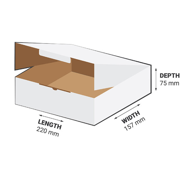 White Die-Cut Mailer Boxes 220x157x75mm 2.59L (50 Boxes) 1B-M259W